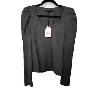 English Factory Top Size S Dark Gray Puff Long Sleeves Scoop Neck 100% Cotton